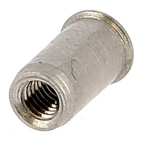 Écrou Noyé RIVKLE® en Inox à Fût Cylindrique Lisse Ouvert, cote de perçage poucique (Tête Affleurante)