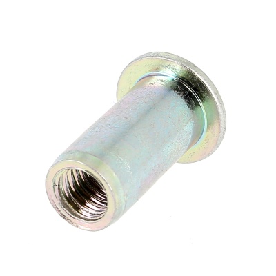 Écrou Noyé RIVKLE® en Acier Zingué à Fût Cylindrique Lisse Ouvert (Tête Plate)